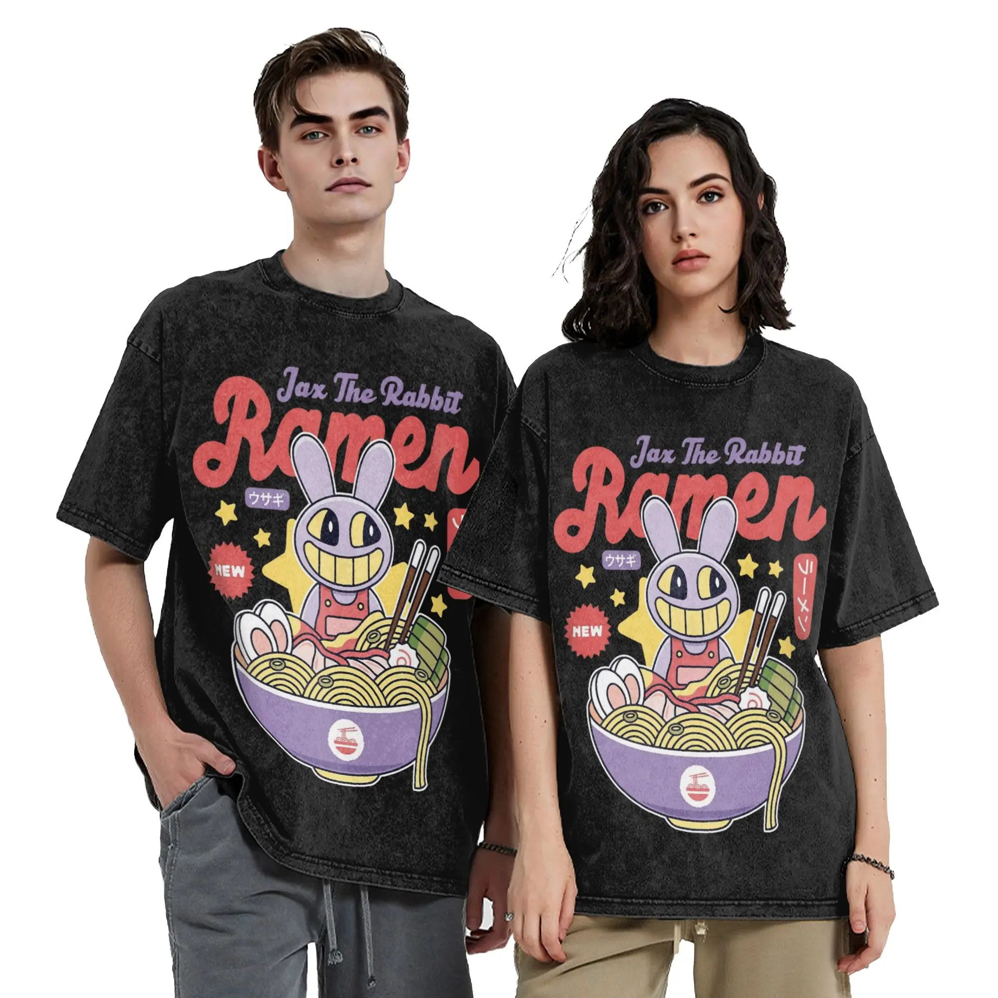 Jax Purple Rabbit Ramen Washed T Shirts Streetwear T-Shirt Cartoon Digitals Circus Tee Shirt for Men Women Short Sleeve Summer