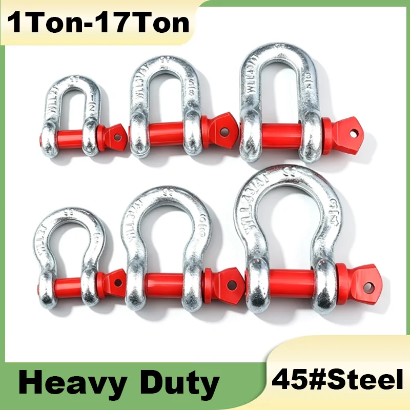 1Pcs D-Ring Anchor Shackles 1Ton-17Ton 45#Steel U-Type/Bow Shackle Heavy Duty Hitch Receiver Bow Shackle Rigging Applications