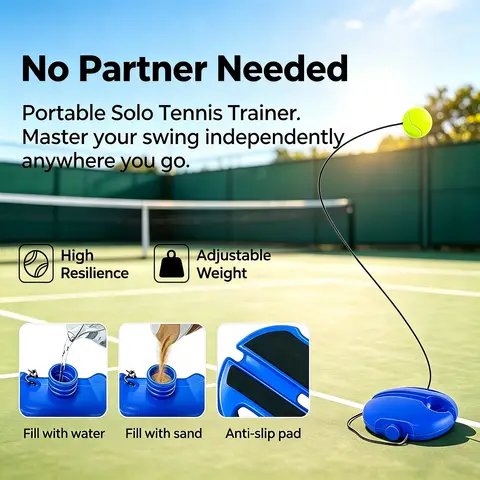 PortableTennis Trainer Rebound Ball with String Solo Tennis Training Kit Training with Long Elastic Ropes for Adults,Beginners
