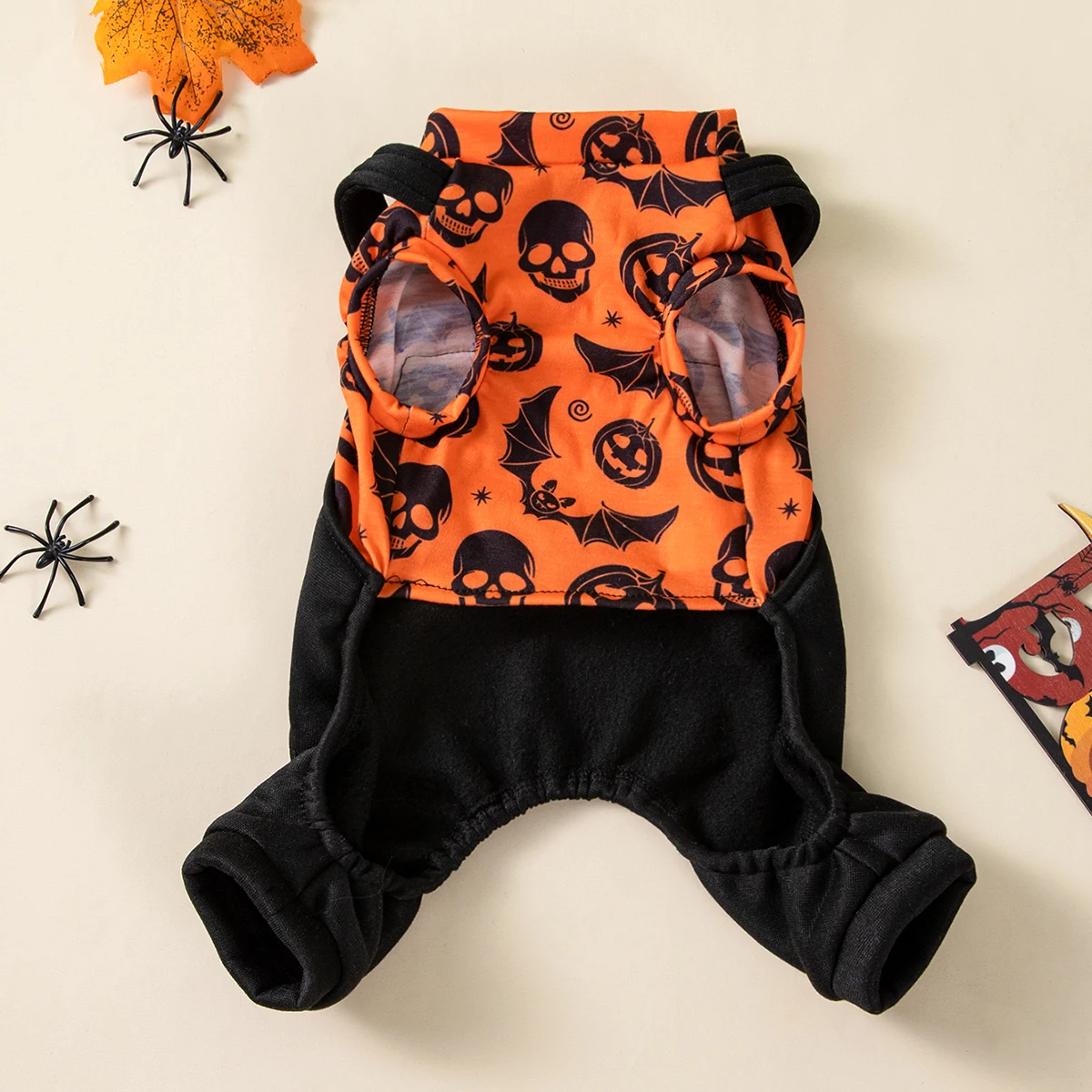 Halloween-Kostüm für Hunde, Kürbis-Schädel-Print, vierbeiniger Haustier-Overall für kleine Hunde, Welpen-Feiertagsoutfit – Detail 6