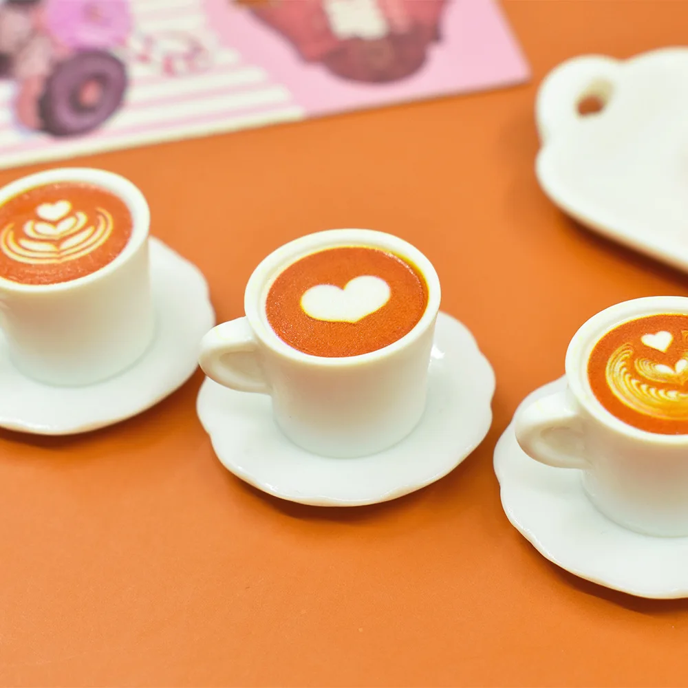 Mini Coffee Cup Cafe Plate Resin Dollhouse Simulation Food Play Scale Ornaments Diy Handmade Doll Accessories Home Decor Crafts