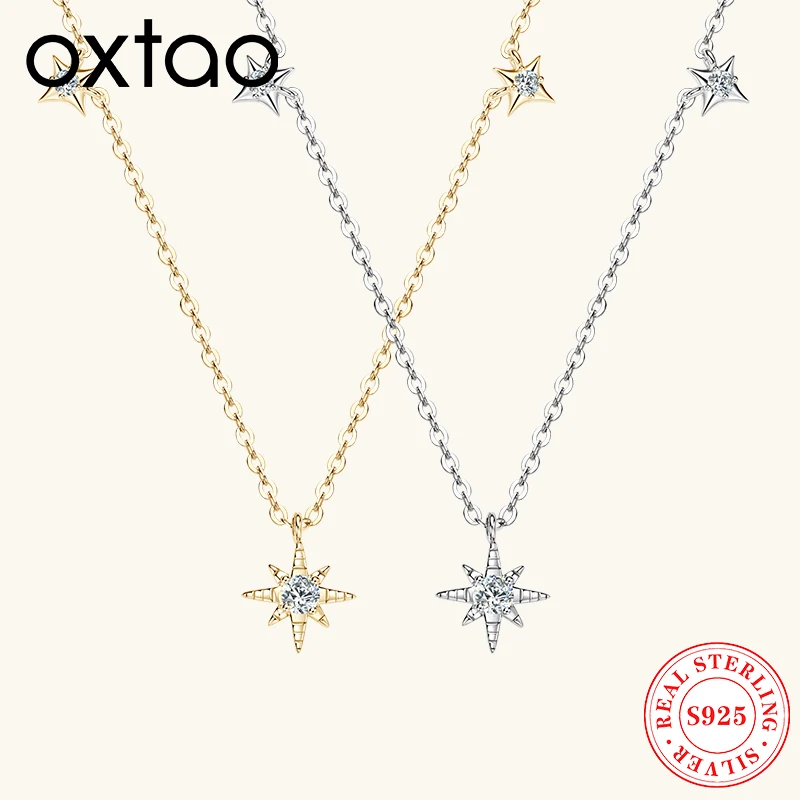

OXTAO женское ожерелье из стерлингового серебра 925 пробы 3 мм и 2 мм круглое ожерелье со звездой из муассанита для женщин DIY изысканные ювелирные изделия Рождественский подарок