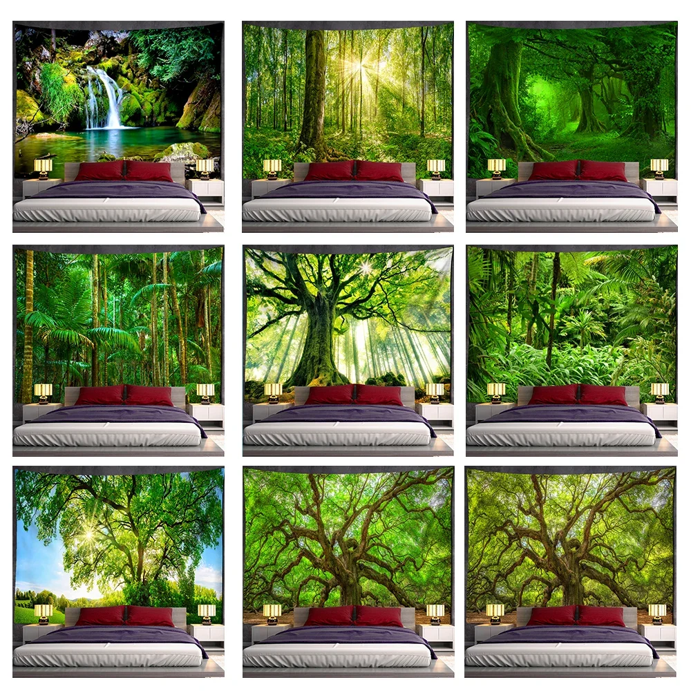 Beautiful Natural Forest Large Tapestry Wall Hanging Scenery Bohemian Mandala Art Living Room Background Home Decor