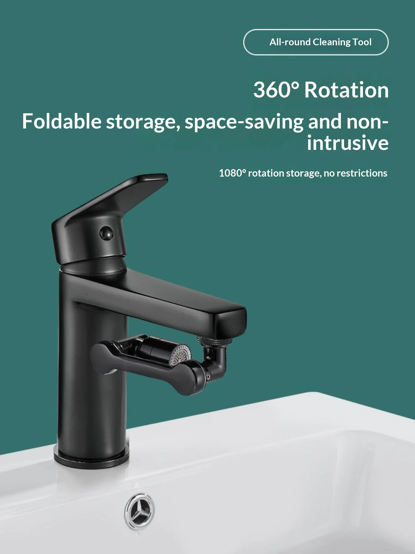 1080° Rotating Faucet Extender, Universal Full Copper Mechanical Arm Water Spout, Bathroom Basin Extended Aerator