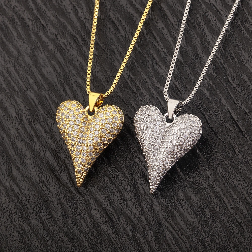 Nidin New Arrival Romantic Heart Shape Elegant Aesthetic Pendant Necklace 2 Styles For Female Male Shine Zircon Jewelry Gifts