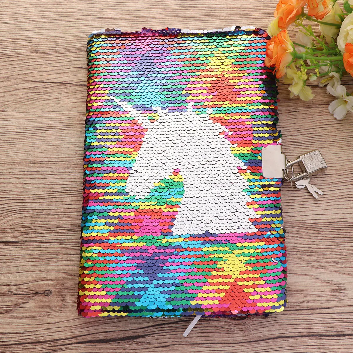 Reversible Sequin Diary Notebook Colorful Pattern Printed Lockable Private Journal for Self Expression Creative Writing Doodling