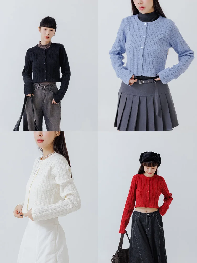 

QUEENOP Women's Knitted Hollow Embroidered Texture Button up Top New Autumn Winter Faion Ladies' Polyester Fiber Long Sle...