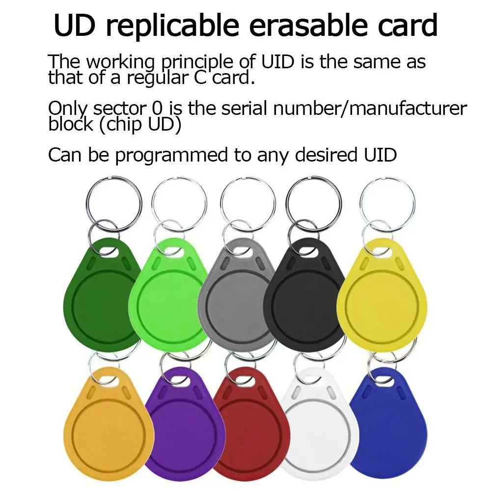 UID mutável regravável acesso controle cartão, ABS impermeável keyfobs, chaveiro segurança suprimentos, 13,56 MHz NFC, 10pcs