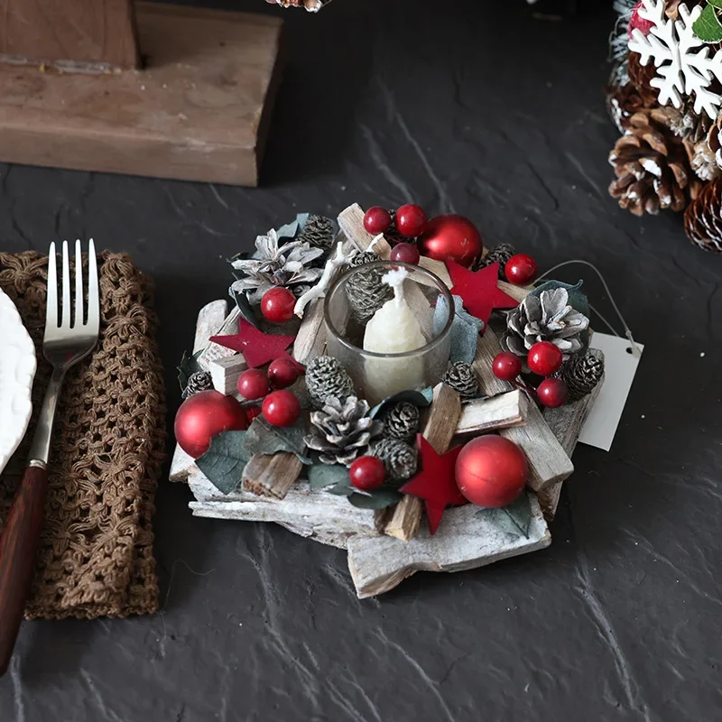 2Pcs Rustic Christmas Pinecone Tree Tabletop Centerpiece with Wood Slices Berries for Home Holiday Party Decoration