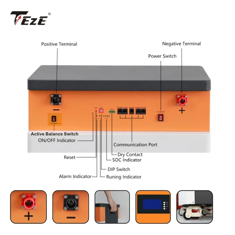 Teze 51V 10kWh 15kWh Powerwall LifePo4 48V 300Ah Support 10KW Built-in 200A BMS With Active Balancer for Solar Storage System