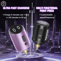 POPEIRONS fast charging battery multifunctional wireless tattoo power supply color screen wireless tattoo RCA power supply