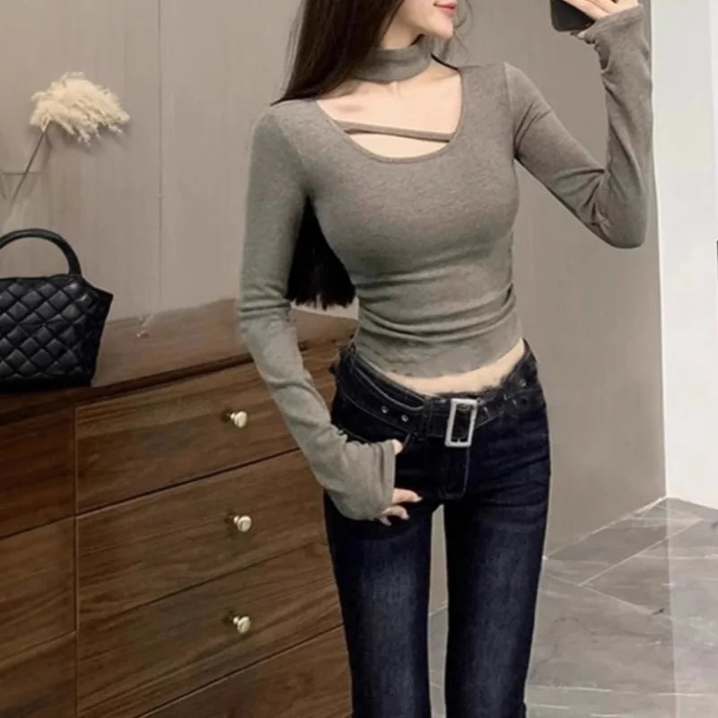 الخريف الشتاء الجوف مثير ضئيلة الألمانية المخملية الرسن أعلى طويلة الأكمام تي شيرت المرأة قاع قميص