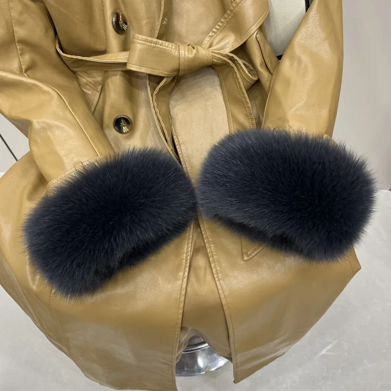 Puños de piel de zorro auténtica para mujer, pulsera de piel esponjosa, accesorios cálidos para el brazo, manguito de muñeca a prueba de viento de felpa para invierno, manga gruesa para el brazo