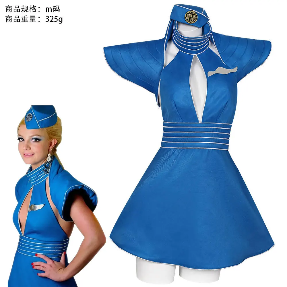 

Anime Britney Cosplay Costume Blue Flight Attendant Uniform Halloween Carnival Party Outfit For Women Girls