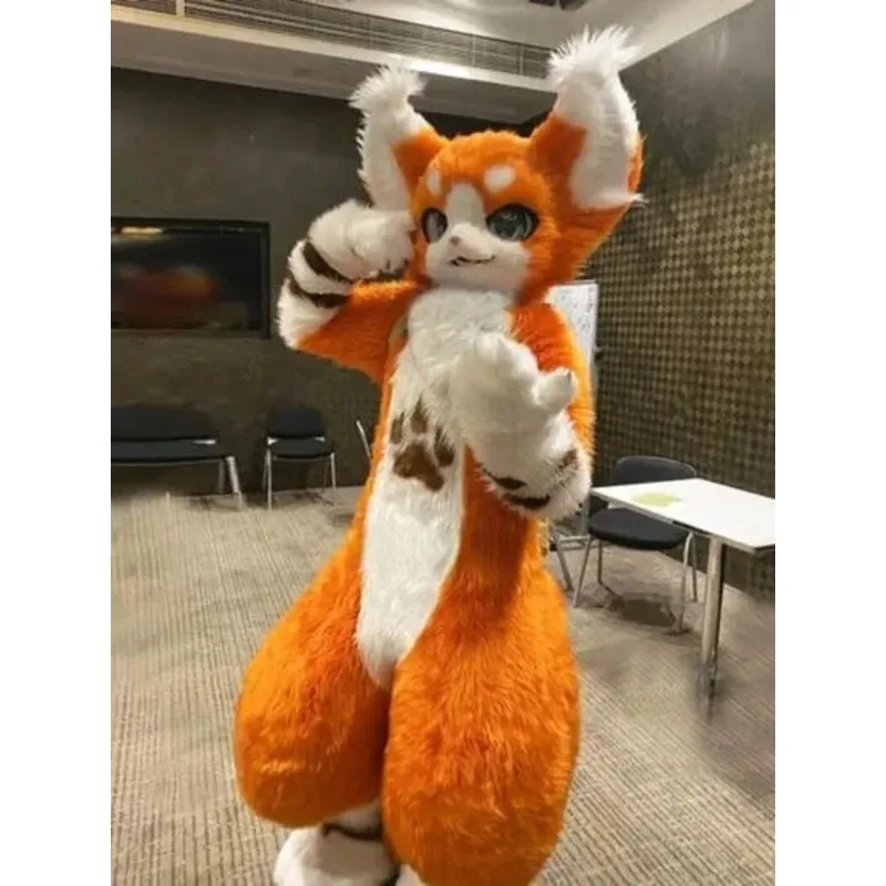 

Orange Long Fur Husky Dog Fox Mascot Costume Fursuit Halloween Furry Suit Cartoon