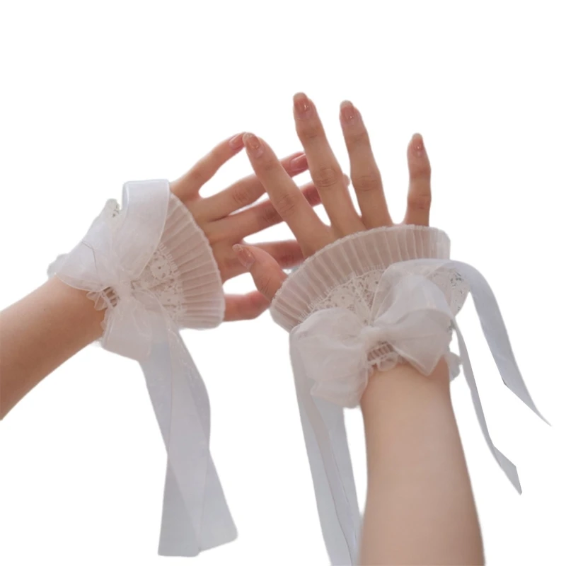 Detachable Sleeves Cuffs Bowknot Wedding Ruched Ruffled White Wrist Warmer Ruffled for Sweater Women Drop Shipping