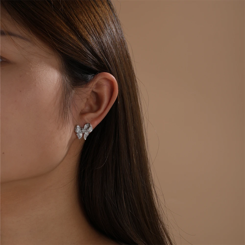 Classic Sweet Cute Bowknot Crystal Zircon Stud Earrings For Women Romantic Trend Delicate Wedding Party Jewelry Accessories