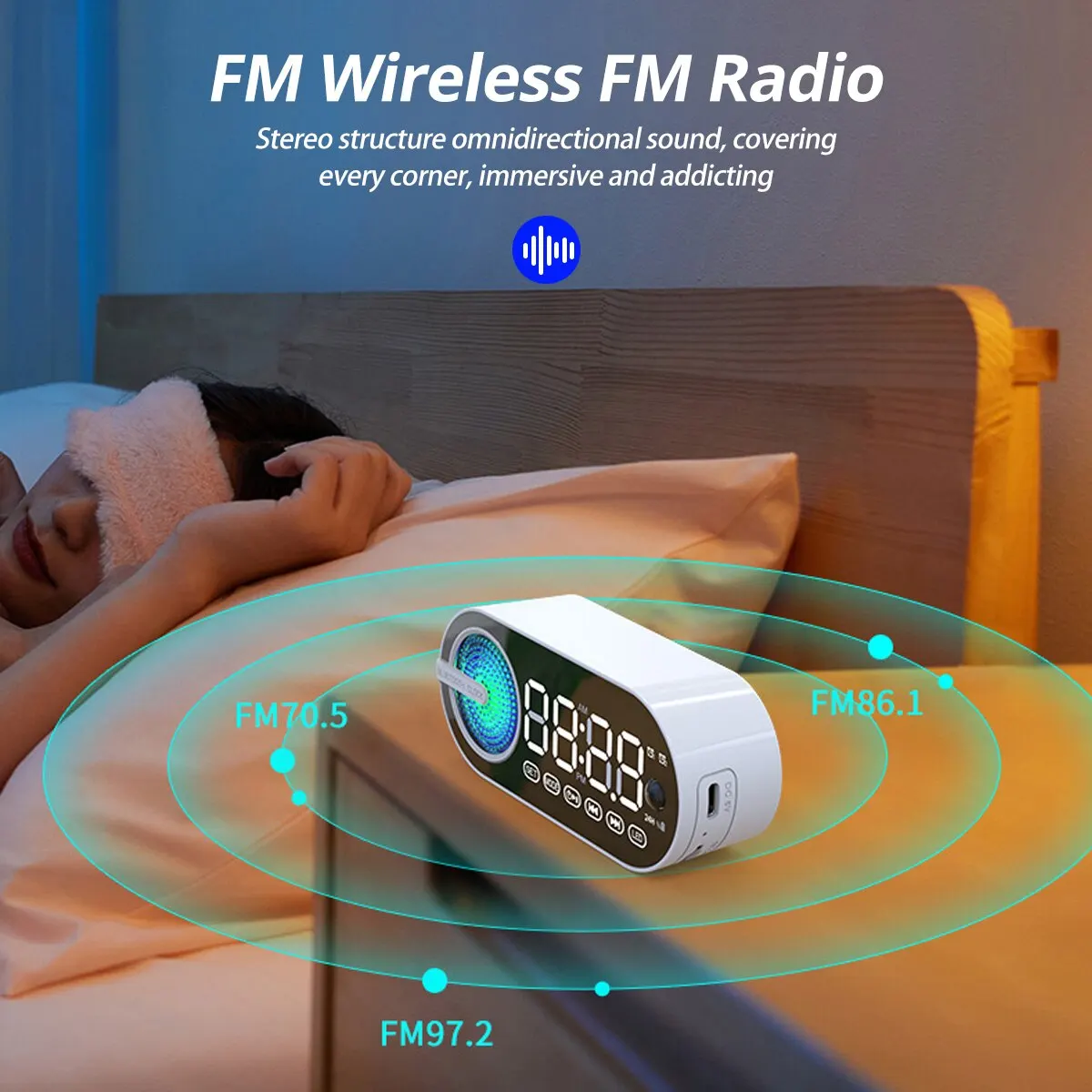 USB Charging Radio Alarm Clock RGB Portable Bluetooth Speaker FM LED Large Display Mute Mirror Digital Office Deck Bedroom Room view 4