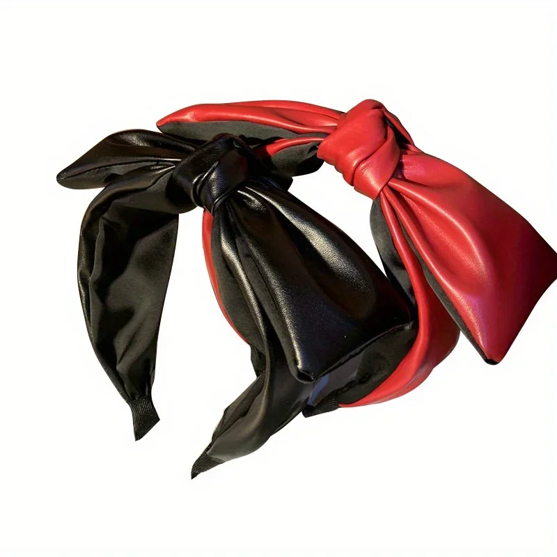 

Fashion Women Wide Side PU Leather Headband with Center Knot Turban Hairband Adult Hair Accessory for Autumn