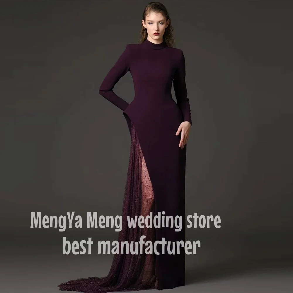 

ZHUISHU 2025 Customized Shiny Tulle Sexy Evening Dress Long Sleeve Prom Dress High Neck Floor-Length Formal Party Gown