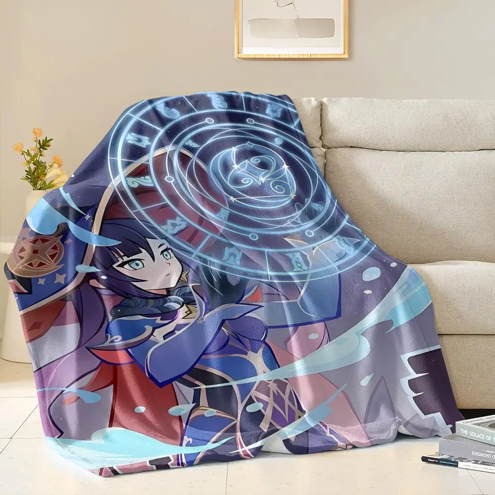 Mona Genshin Impact Throw Soft Flannel Throw Blanket for Sofa Bed Couch Air Conditioning Blanket for Office Naps Home Travel
