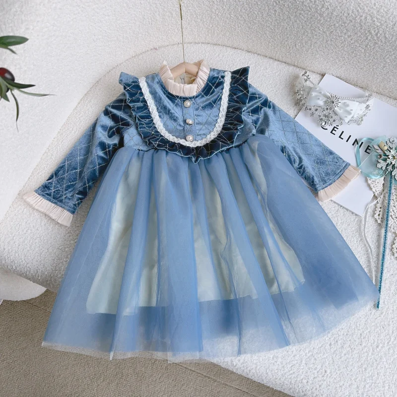 

2025Winter New Style Baby Girl Fleece-Lined Dress Warm Princess Dress Thickened Warm Dress