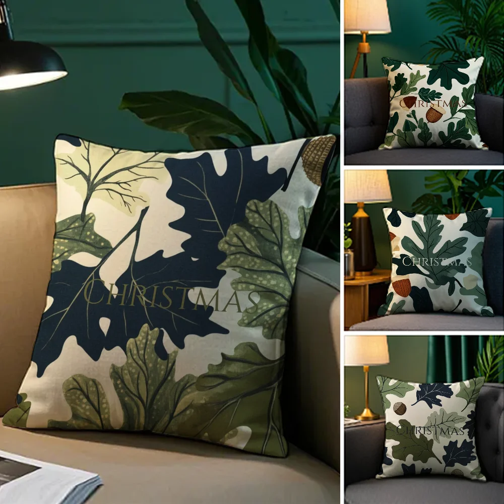 

Art Winter Christmas Pine leaf Pillow Case Plush Fabric Soft Double Sided Print Sofa Cushion Cover Throw Pillow Covers