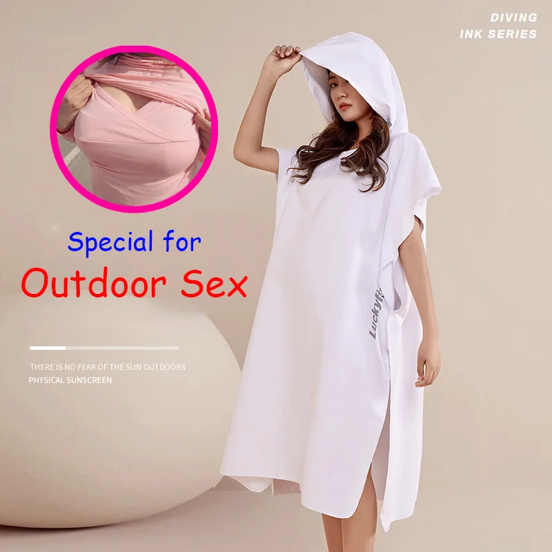 Woman Sexy Outdoor Sex Dress Cloak Side Open Hole Chest Body Expose Skirt Swim Change Bikini Cover Costume Club Dancewear Cover