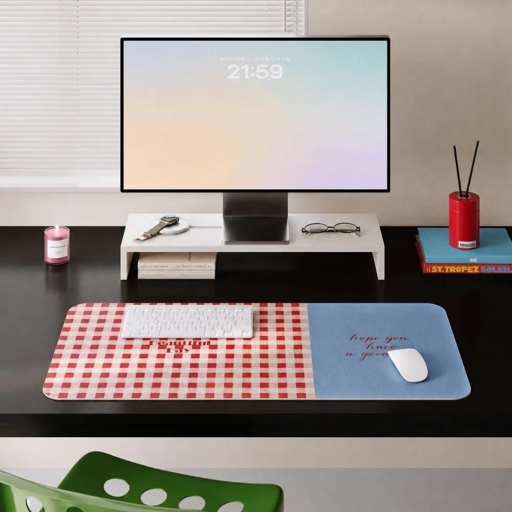 Cartoon Oversized Mouse Pad Plaid Colorful Large Keyboard Pad PU Leather Smooth Computer Table Pad Office Desk Mat