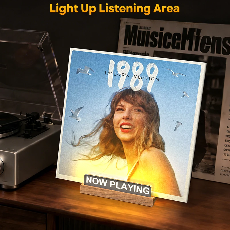 Now Playing Vinyl Record Stand with Light, Fingerprint-Proof Acrylic Album Display Holder, Warm White LED Stand