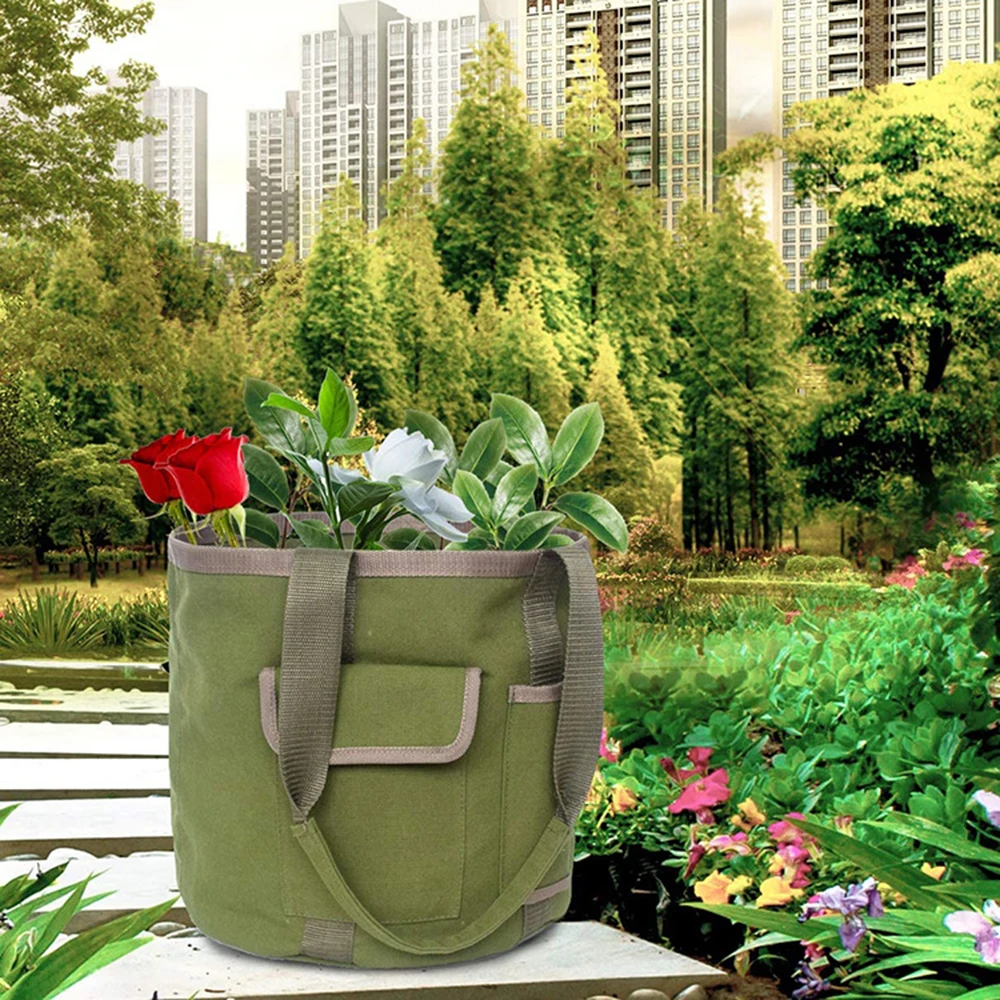

1PC Waterproof Canvas, Grass Green Hand-Held Garden Tool Bucket Bag, Tool Storage Bag, Camping Outdoor Storage Basket