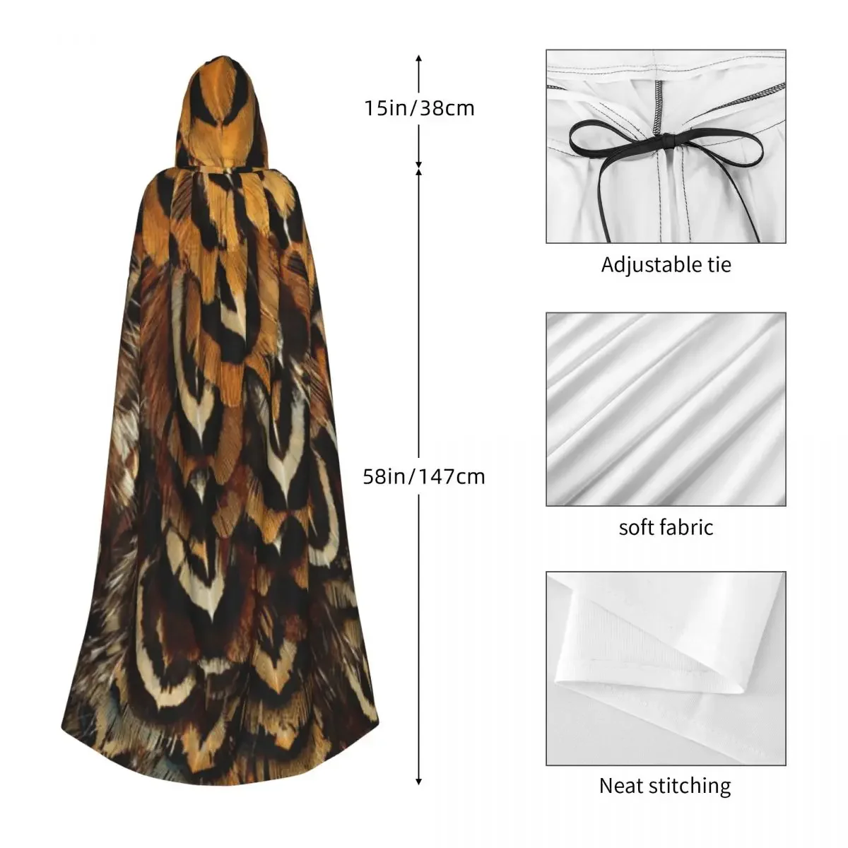 Feather Long Hooded Cloak Witch Medieval Costume Cosplay Cape HalloweenParty Adult Unisex