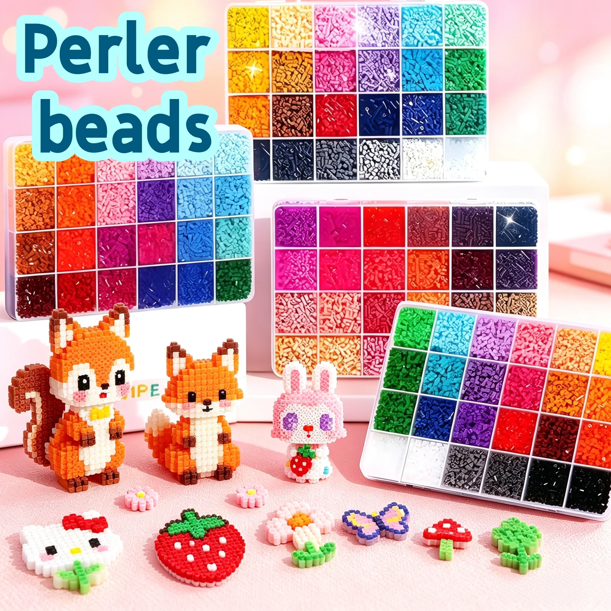 2.6mm Tiny Perler Beads Fuse Beads 24-168 Multi Shades Pegboard Ironing Paper DIY Handmade Toys Home Decoration Birthday Gifts