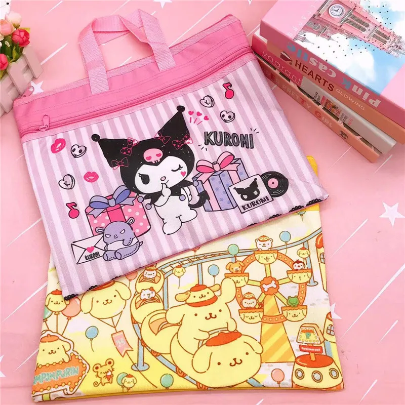 Anime Sanrio Double Layer File Pocket Kuromi Accessories Cute Kawaii Zipper Subjects Test Papers File Organizer Toys Girls Gift