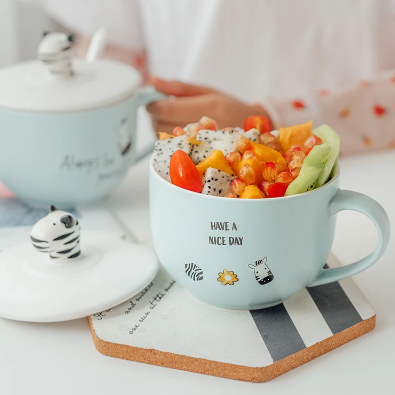 Panda Mug Cartoon Cute Animal Breakfast Cup with Cover and Spoon Large Capacity Heat-resistant Domestic Couple Ceramic Cup