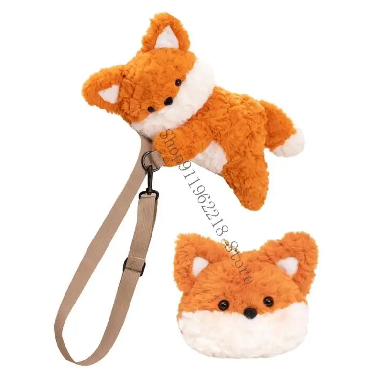 

Plush Foxes Shoulder Bag Lovely Animal Crossbody Bag Coin Purse Cartoon Backpack Soft Bag for Travel 066F