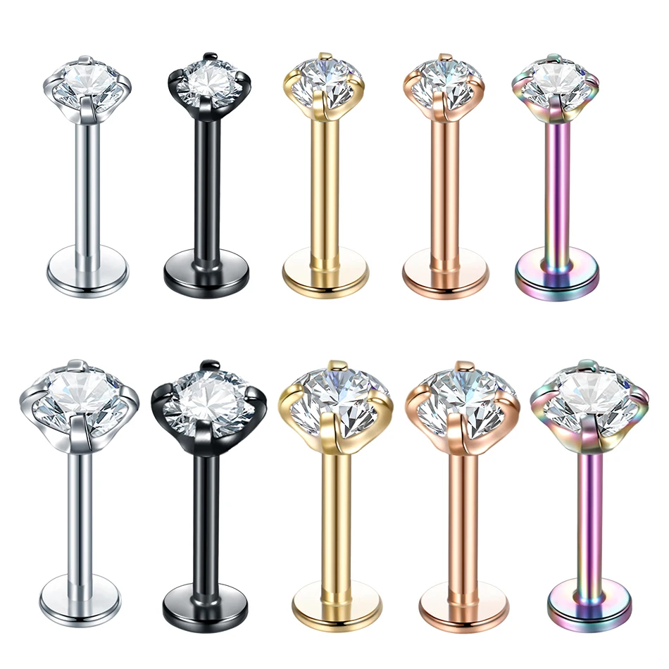 1PC 16G Stainless Steel Labret Piercing Crystal Gem Monroe Lip Stud Helix Tragus Conch Cartilage Earrings Piercing Women Jewelry image 3