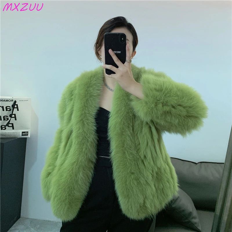 

Fur Coat Women Winter Socialite Style Korean Fashion Large Placket Fur Strip Sewed Together Knitted Cape Casacos Fox Hair Jacket