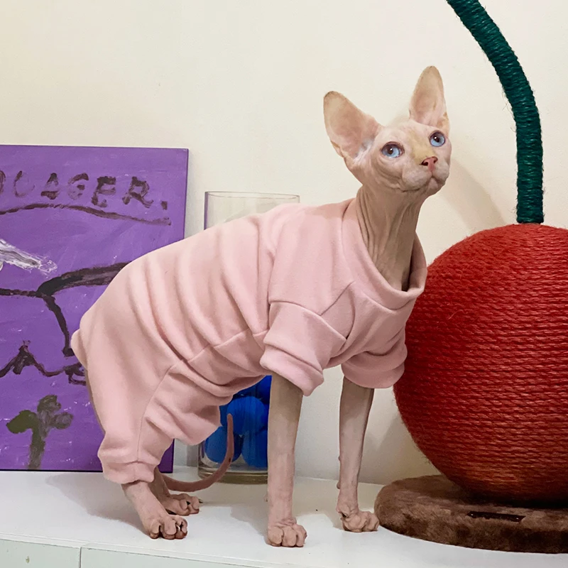 Sphynx Cat Clothes Soft Fleece Kitten Cat Pajamas Warm Pet Cat Jumpsuit Hoodies Costumes For Sphinx Devon Cat