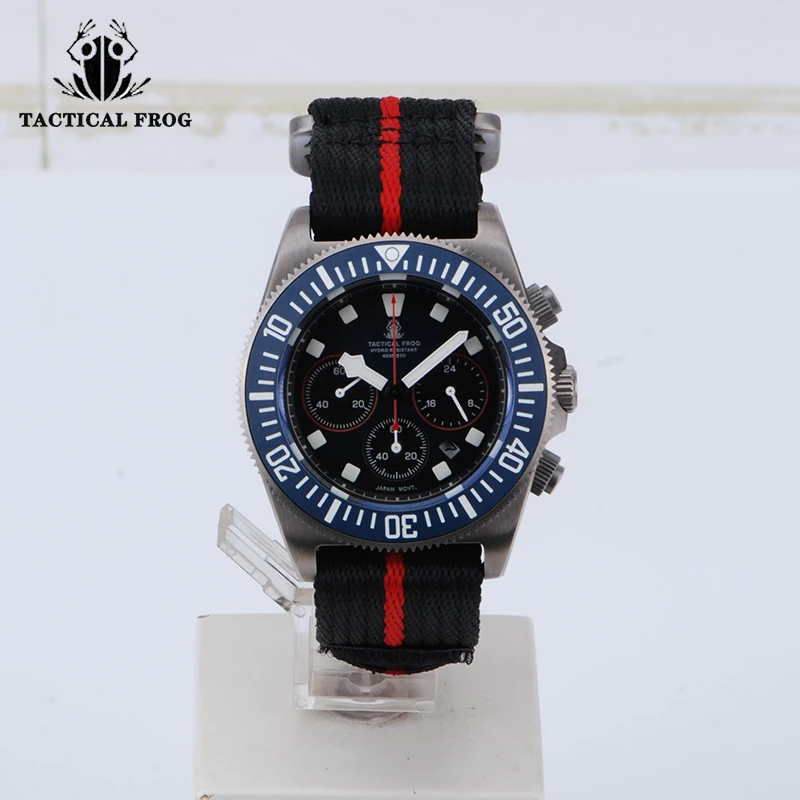 Tactical Frog FXD2 Titanium Diving Watch For Men Chronograph VS75B Solar-powered Quartz Movement Watch BGW9 Super Luminous 20ATM