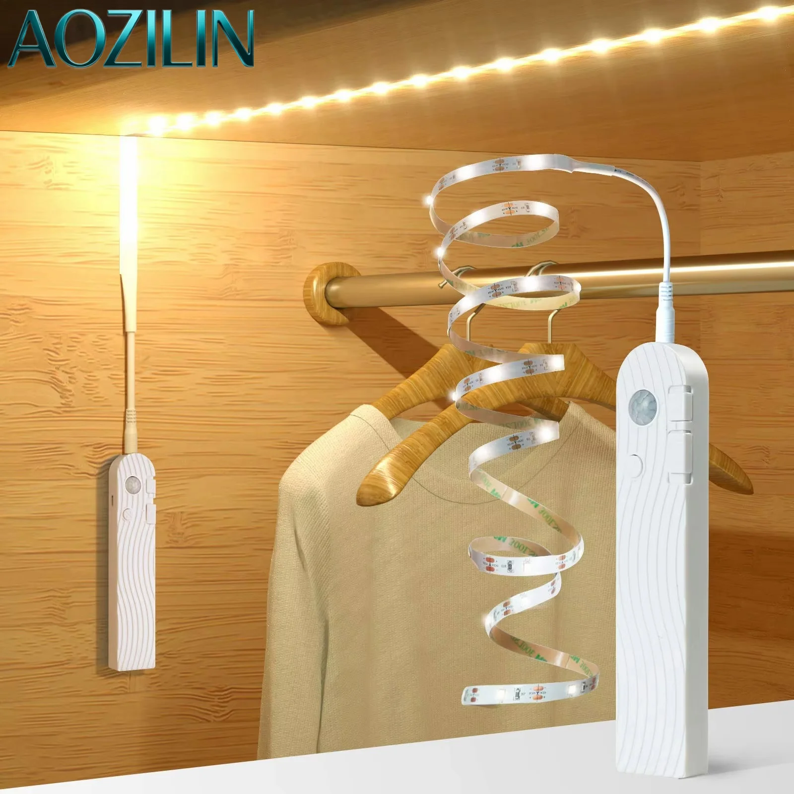 AOZILIN Rechargeable Motion‑Sensor LED Strip Light, Dimmable Cabinet Lamp for Closet Indoor DIY Under‑Counter Lighting Accessory
