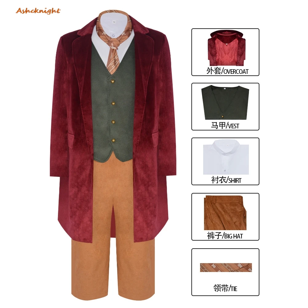 Disfraz de El Señor de los Anillos, Abrigo, Chaleco, Camisa, Pantalones, Ropa de Bilbo, Disfraz para Fiesta, Juego de Roles, Traje de Halloween, Carnaval