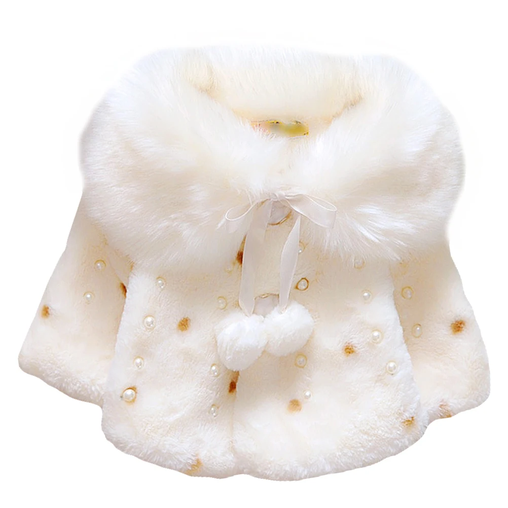 

Adorable Warm Baby Cape Coat Fuzzy Cotton Winter Thicken Outerwear for Girls 1-3Y Pom Pom Self-Tie Closure Soft Skin-Friendly