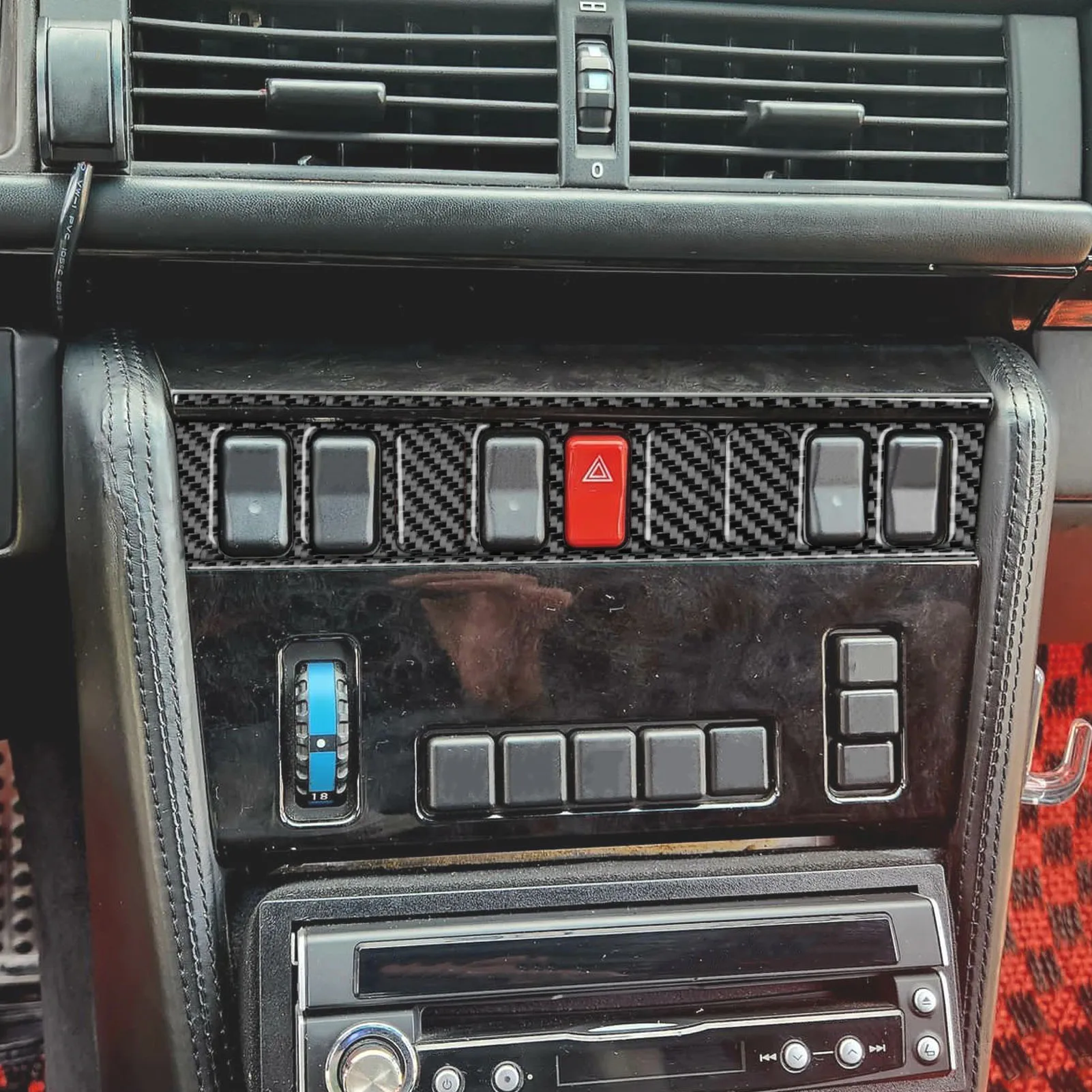 For Mercedes-Benz E-Class W124 1985-1996 Carbon Fiber Central Control Emergency Light Button Panel Cover Car Accessories Sticker
