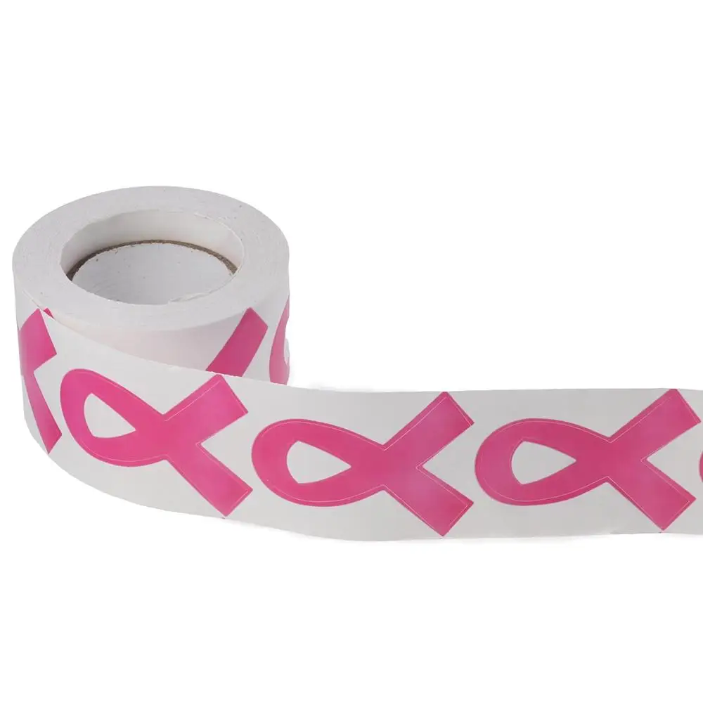 Ribbon Stickers 5*4cm 300Pcs Pink Sticker Roll Breast Cancer Awareness Label Charity Events