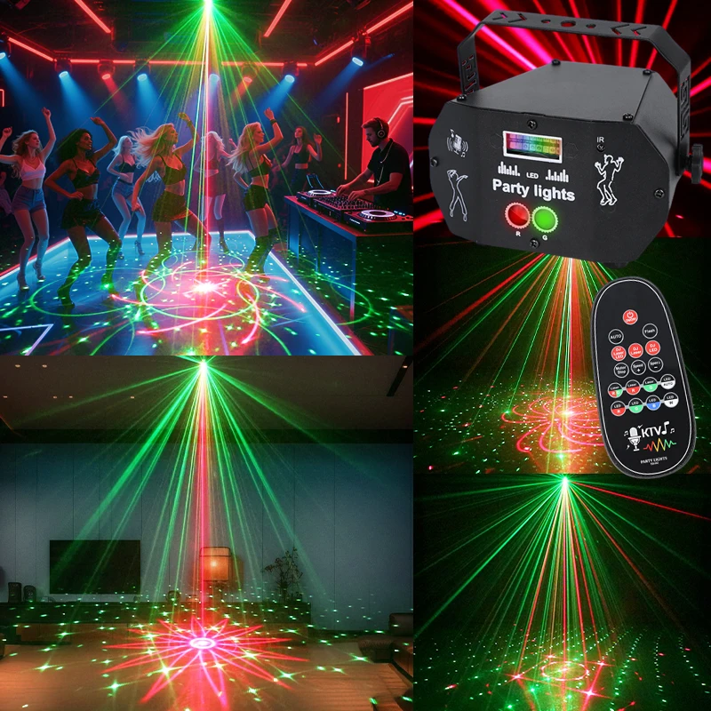 WZSTAR 5 in 1 RGB DJ LED Laser Strobe Light Voice Control Laser Show System for Party Club Dance Floor Moving Head Stage Lights