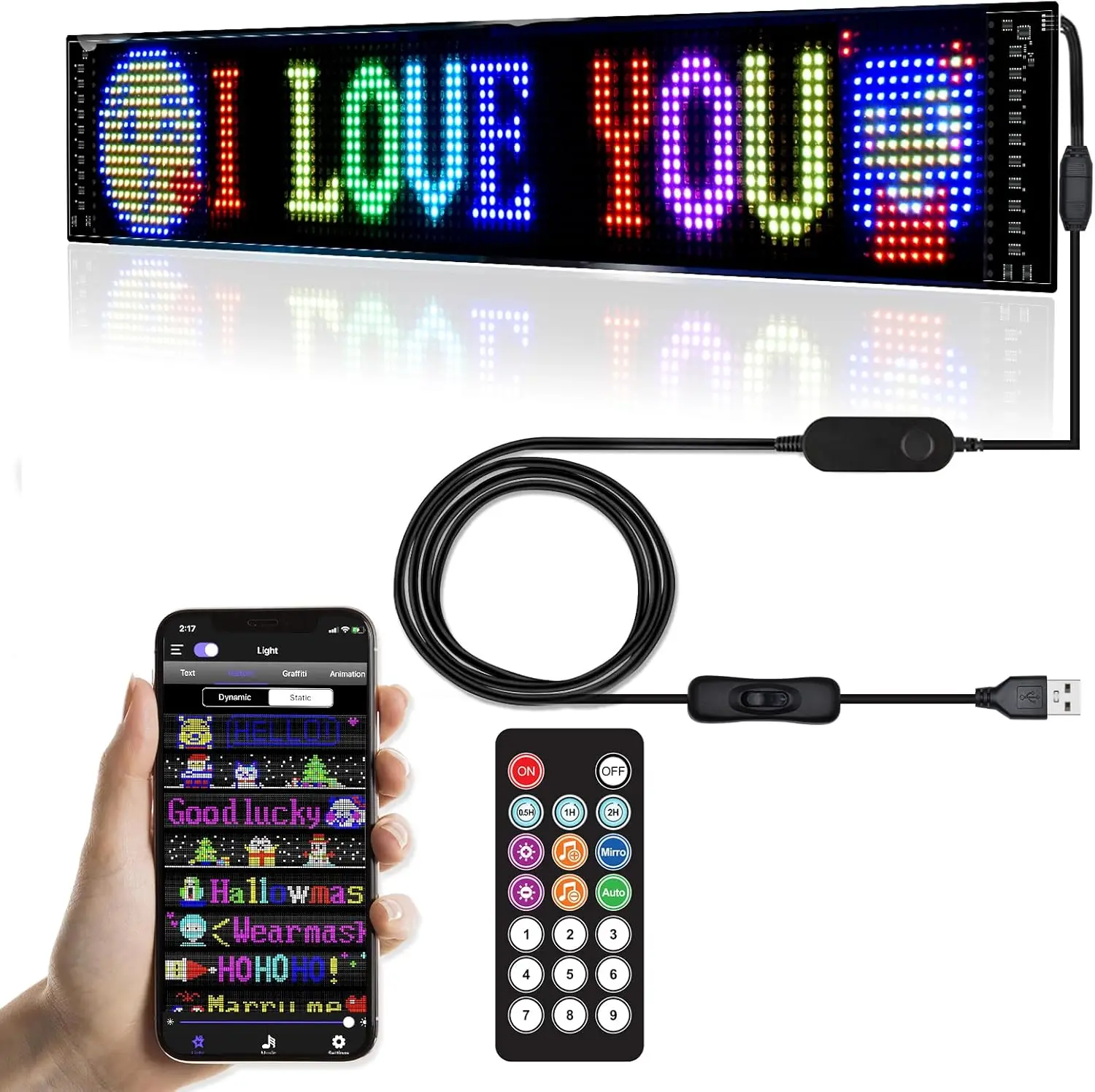 

BOTAI LED Signs,Flexible Scrolling LED Display,Bluetooth APP Control,Edit Text, Graffiti,Animations,for Car,Bar,Store (23"x 5")