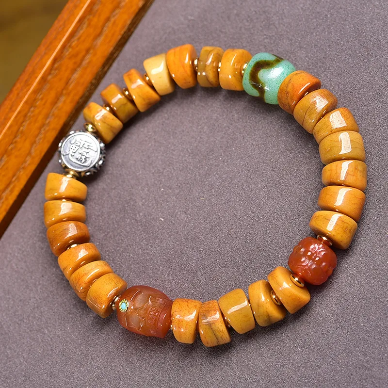 Bovine Bone Large Intestine Pendant Buddha Statue High-Density Clothing Tibetan Style Single Circle Bracelet
