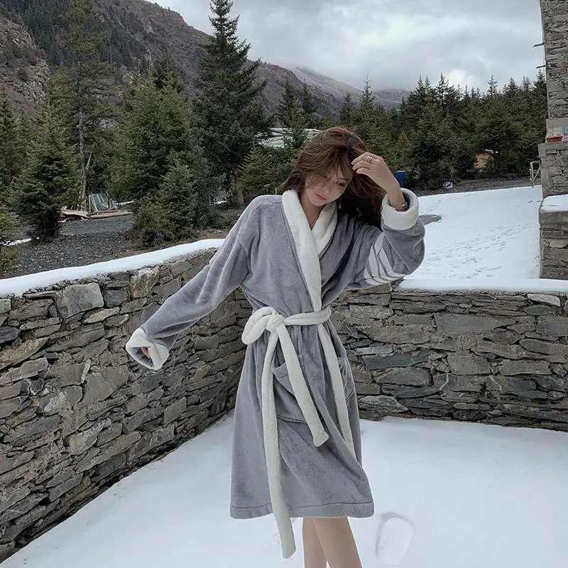 Ropa de mujer, pijamas gruesos con forro polar, bata de franela que mantiene el calor, ropa de casa, albornoz suelto, mantiene el calor, moda Sexy
