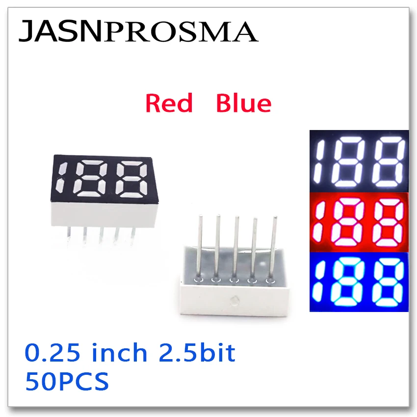 

JASNPROSMA 50 шт. 0,25 дюйма 2,5 бит 5-контактный 7-сегментный мобильный светодиодный экран с цифровой трубкой красный синий белый 0,25 дюйма 0,25 дюйма 188